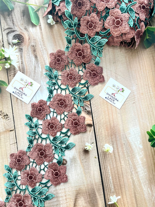 Beautiful Guipure Flower Lace Light Brown 050825