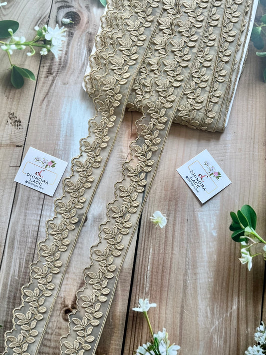 Beautiful Organza Based Threadwork Lace Beige 090825