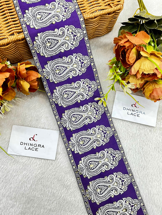 Beautiful Banarsi Stone Work Lace Purple  ( Clearance Sale)