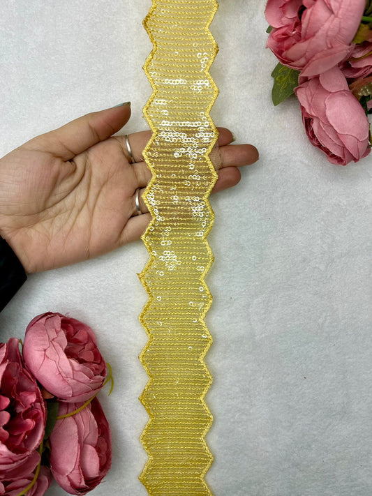 Beautiful Sequins Work Lace Yellow