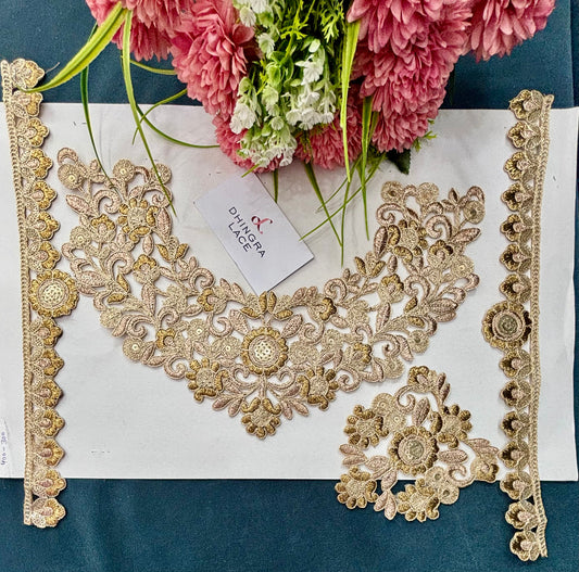 Beautiful Zari Cutwork Neck Patch Antique Gold + Gold Colour With Patche 160525