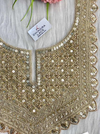 Beautiful Net Based Handwork Neck Gold 150126