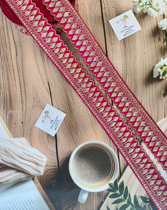 Beautiful Silk Based Zari Work Lace Magenta090925