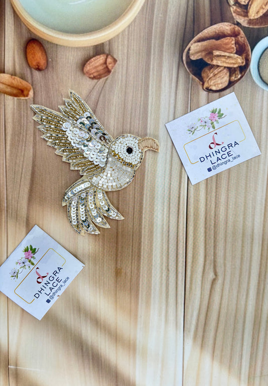 Beautiful Handwork Bird Patch Left Antique Gold 071025