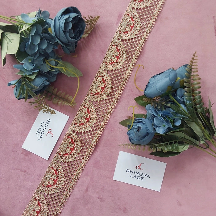Beautiful Zari Work Rose Gold Border With Red Colour 130724