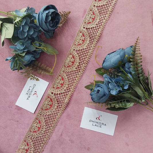 Beautiful Zari Work Rose Gold Border With Red Colour 130724