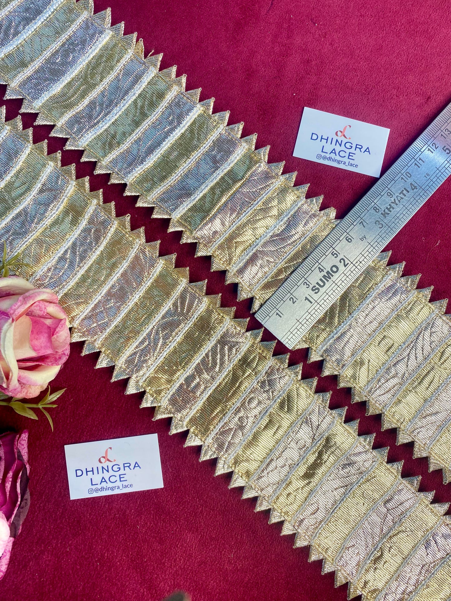 Beautiful Gota Patti 2.5 Inches Broad Lace Gold+Rosegold 241225 ( 9Meters)