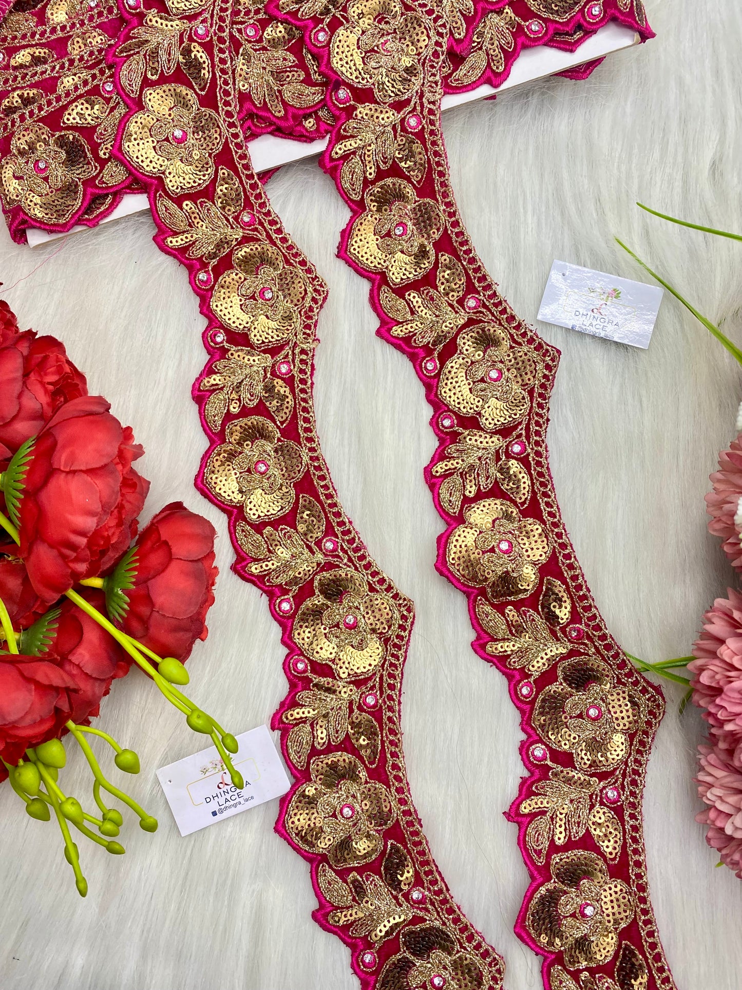 Beautiful Velvet Based 2 Inches Broad Scallop Lace Magenta 9 Meters 070126/090126