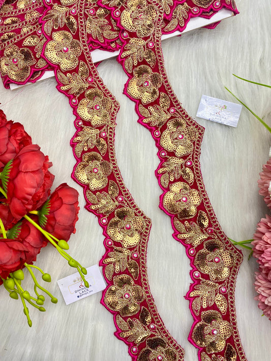 Beautiful Velvet Based 2 Inches Broad Scallop Lace Magenta 9 Meters 070126/090126