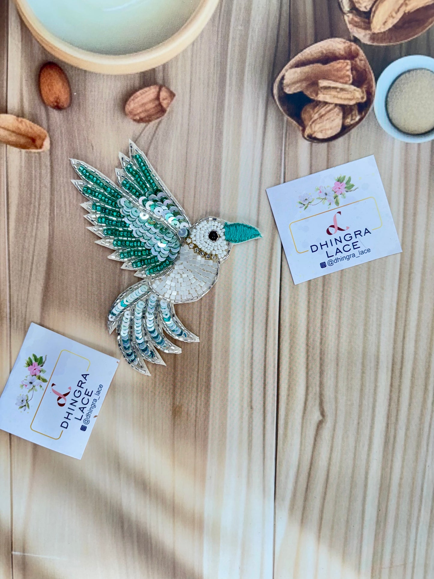 Beautiful Handwork Bird Patch Left Green 071025