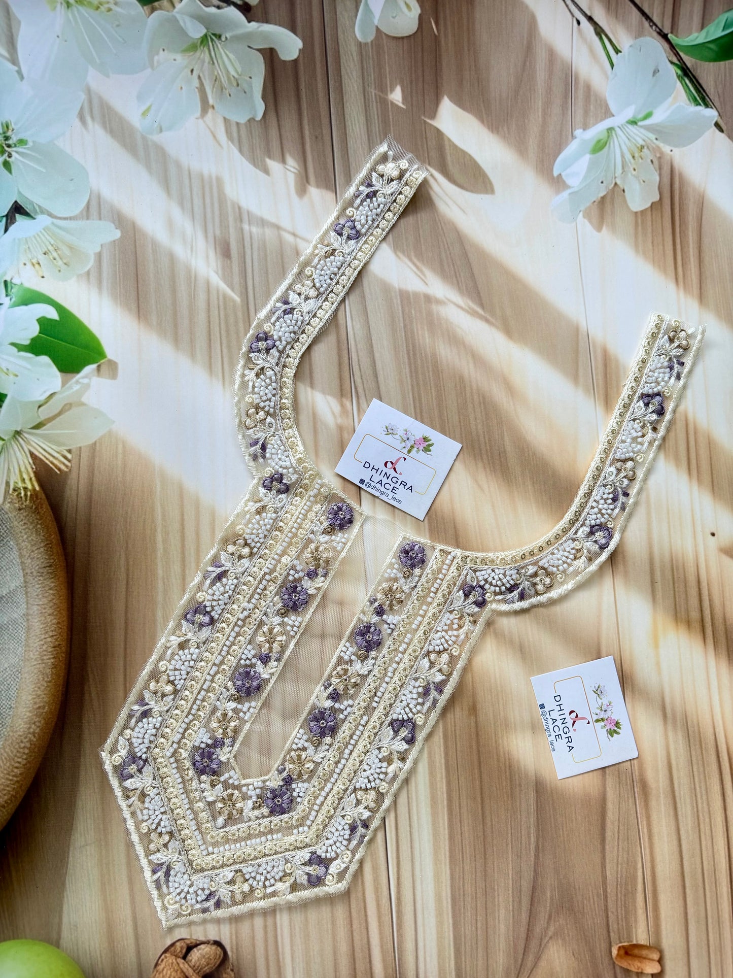 Beautiful Net Based Threadwork & Cutdana Work Neck Off White 130625/2