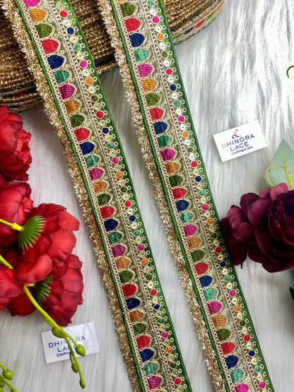 Beautiful Olive Green Multi Sabyasachi 2 Inches Broad Lace 9 Meters 050126