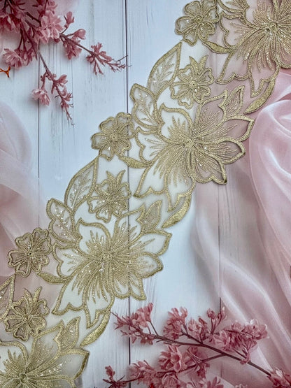 Beautiful Organza Based Zari Work Lace Gold 260725/ 280725