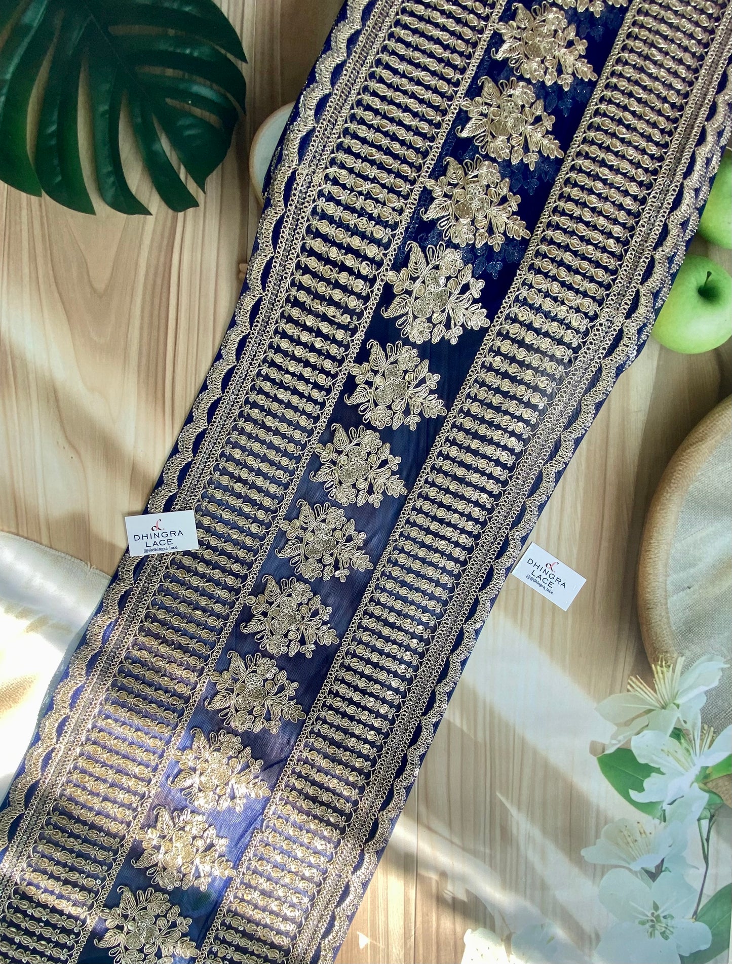 Beautiful Net Based Zari & Sequence Work 9 Inches Broad Border Lace For Saree, Suit, Dupatta, Lehnga Choli Blue 160126, 100226