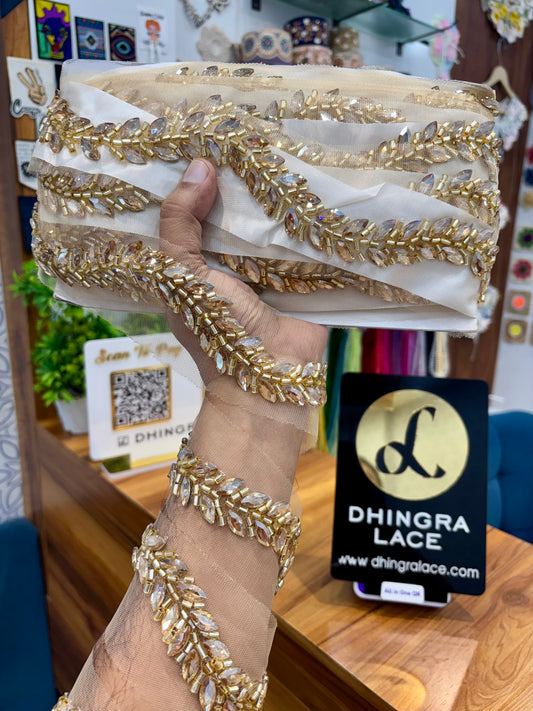 Beautiful Net Based Crystal Work Lace 141025