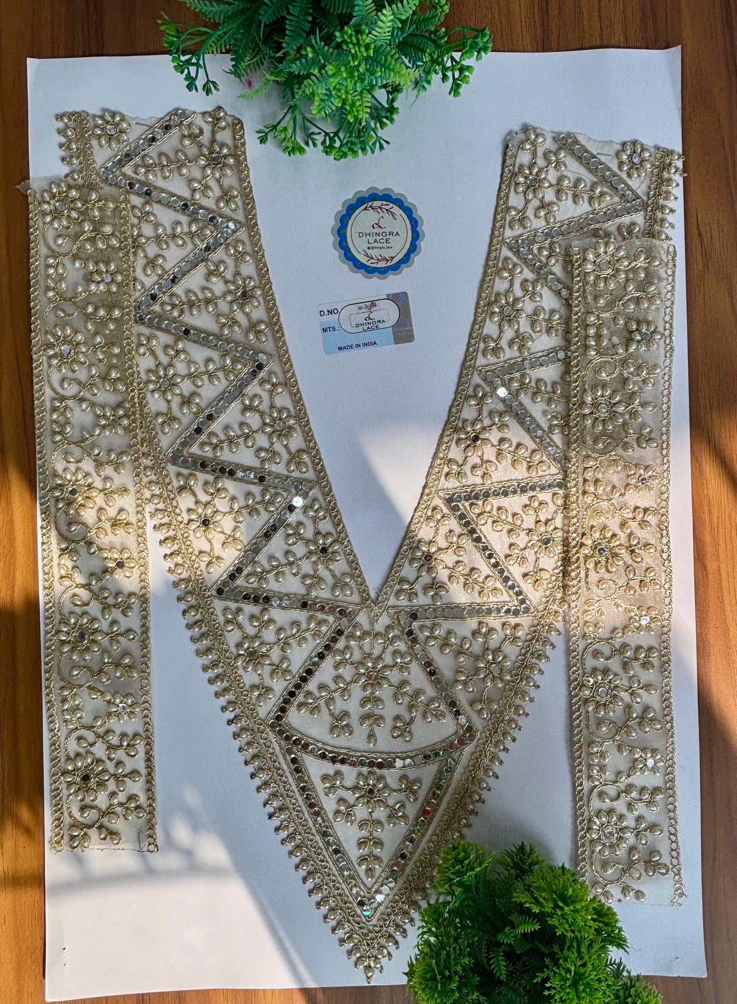Beautiful Mirror Pearls And Zarkan Work V Neck Patch With Sleeves 200126