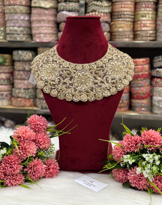 Beautiful Net Based Cutpipe And Sequence Work Neck Gold 130325