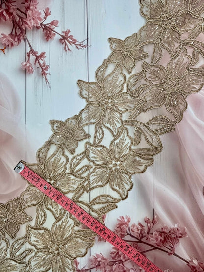 Beautiful Organza Based Zari Work Lace Antique Gold 260725/ 280725