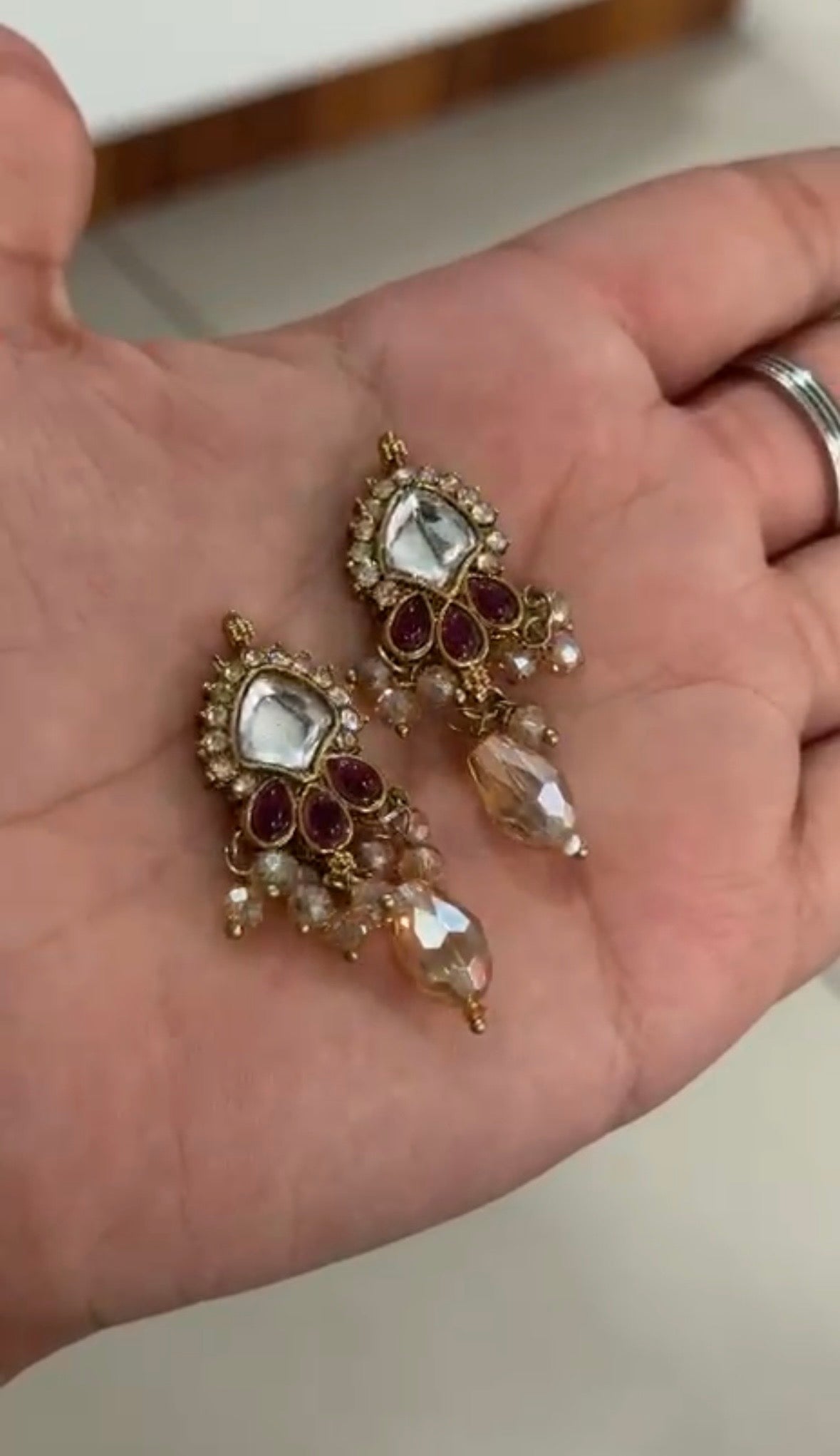 Beautiful Crystal & Stone Work Hanging Button (1 Pair) 2 Pieces 290826