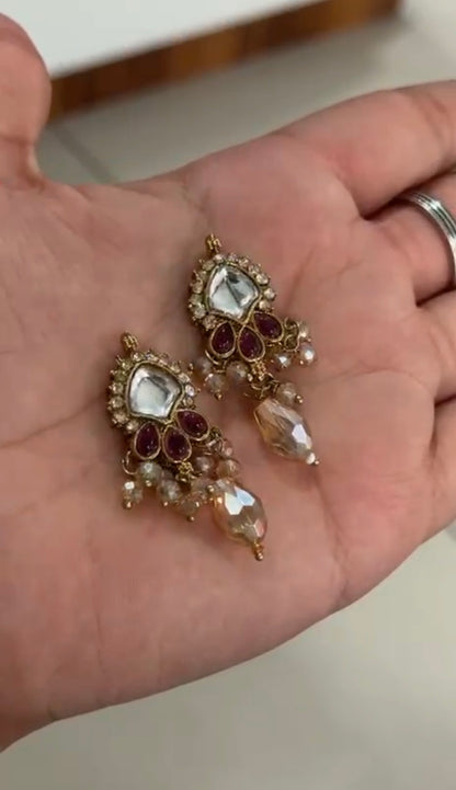 Beautiful Crystal & Stone Work Hanging Button (1 Pair) 2 Pieces 290826