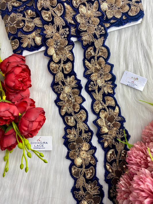 Beautiful Velvet Based 2 Inches Broad Lace Navy Blue 9 Meters 070126/090126