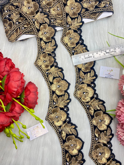 Beautiful Velvet Based 2 Inches Broad Scallop Lace Black 9 Meters 070126/090126