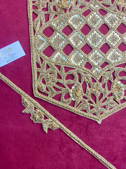 Beautiful Zardozi work Neck Patches With Sleeves Antique Gold 010126