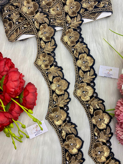 Beautiful Velvet Based 2 Inches Broad Scallop Lace Black 9 Meters 070126/090126