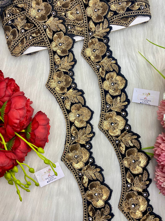 Beautiful Velvet Based 2 Inches Broad Scallop Lace Black 9 Meters 070126/090126