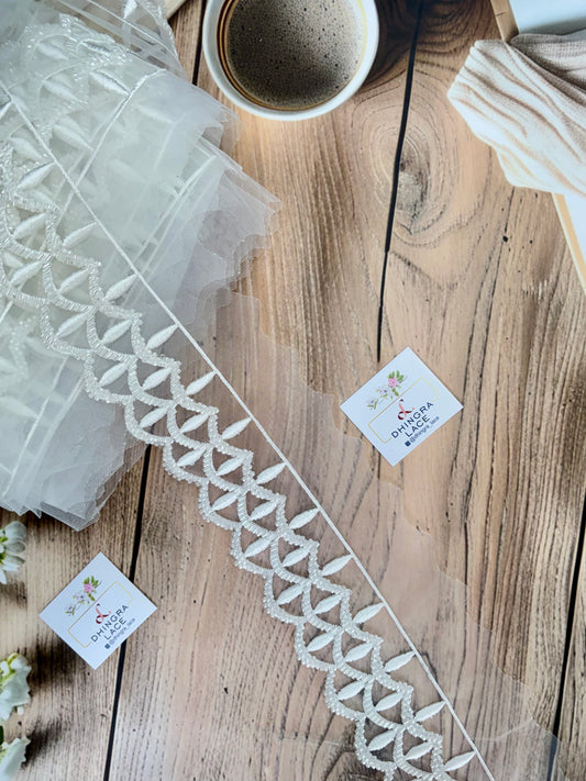 Beautiful Organza Based Threadwork Or Cutpipe Work Lace White 200925