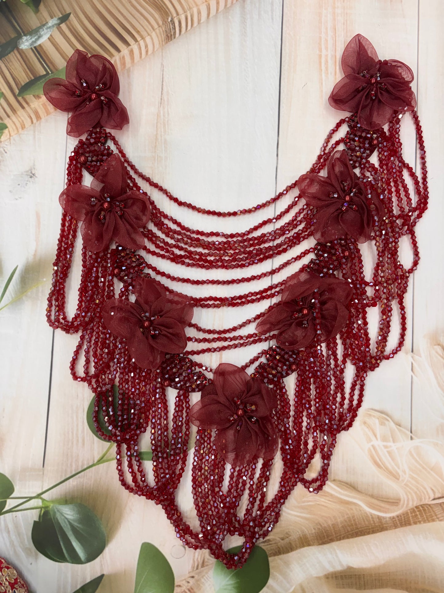 Beautiful Crystal Hanging Shoulder/Back Neck Patches Maroon 131225
