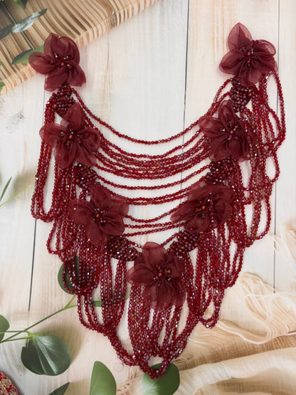 Beautiful Crystal Hanging Shoulder/Back Neck Patches Maroon 131225