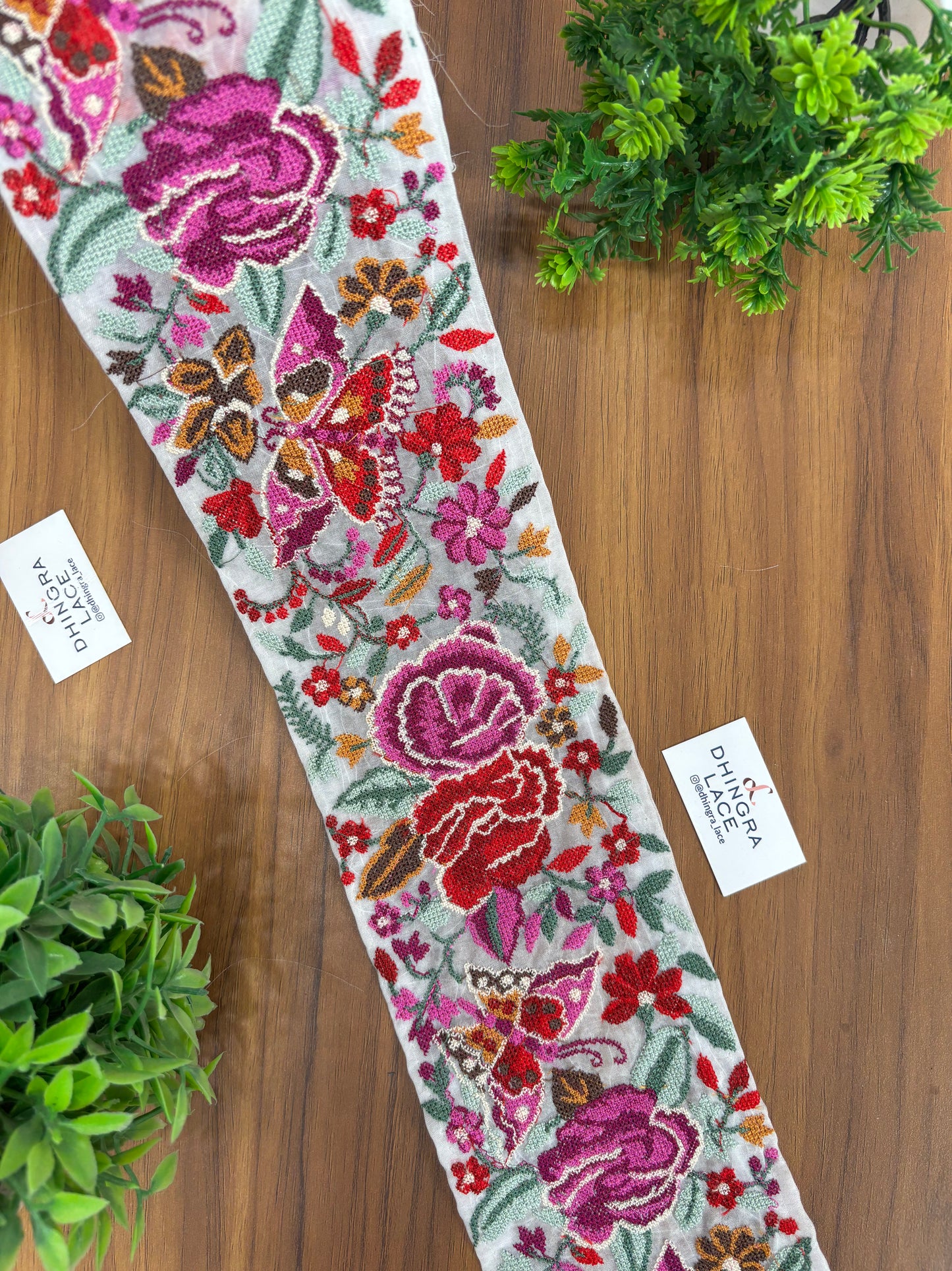 Cross Stitch Borders Multicolour Butterfly Floral Pattern For Saree Dupatta Lehanga & Home Furnishing 090726 Price Per Meter