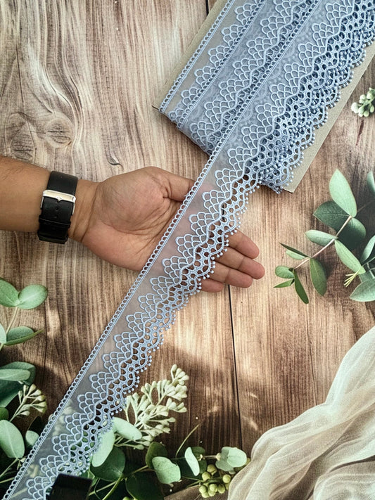 Beautiful Organza Based Scallop Lace Powder Blue(1 Metre ) 190226/130726