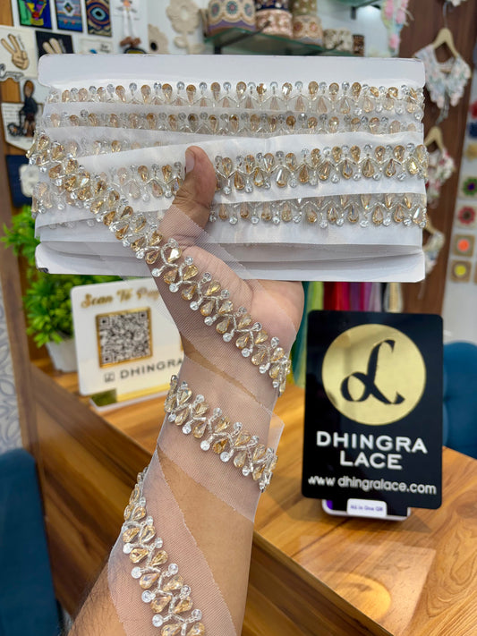 Beautiful Net Based Crystal Work Lace 141025