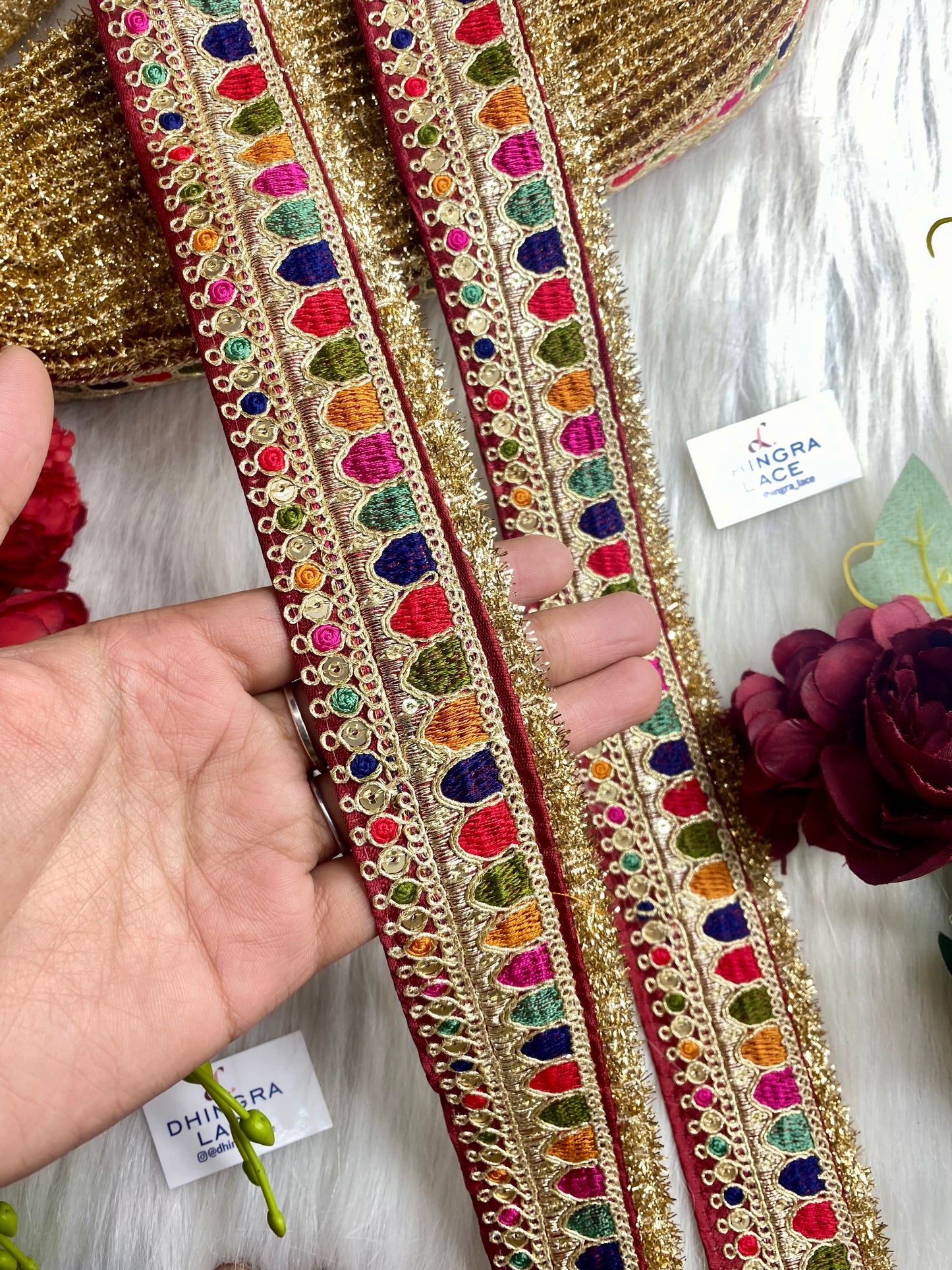 Beautiful Maroon Multi Sabyasachi 2 Inches Broad Lace 050126