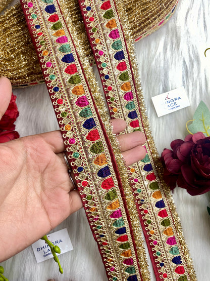 Beautiful Maroon Multi Sabyasachi 2 Inches Broad Lace 050126