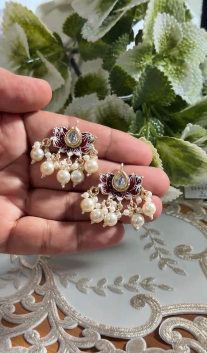 Beautiful Pearl Work Minakari Hanging Button (1 pair) 220826