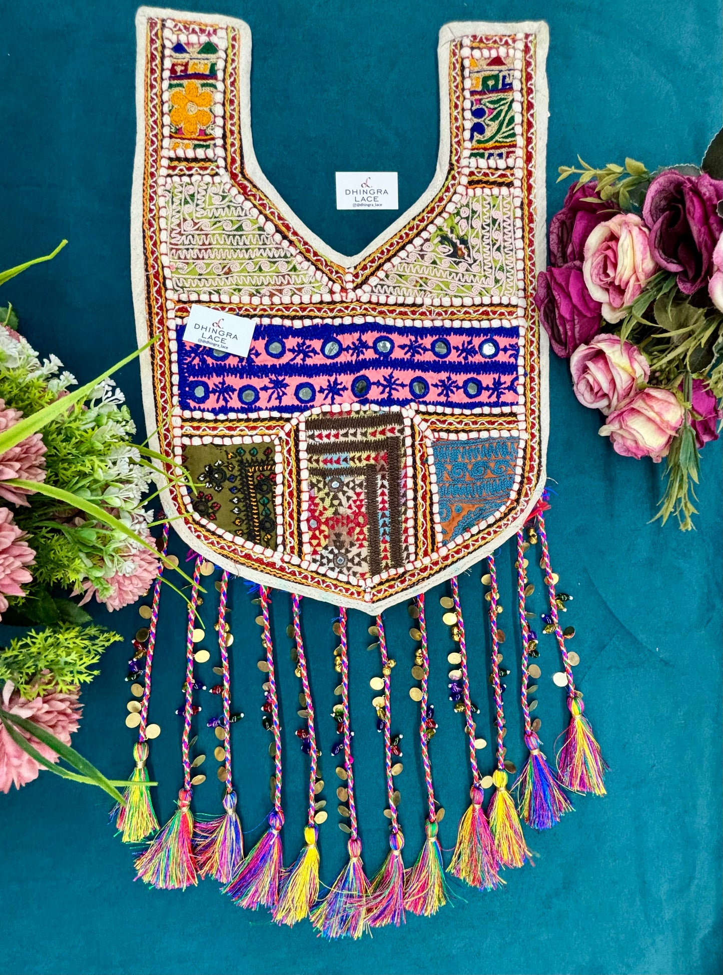 Beautiful Multicolour Mirror Work Hanging Neck Patches (1 Piece) 110826