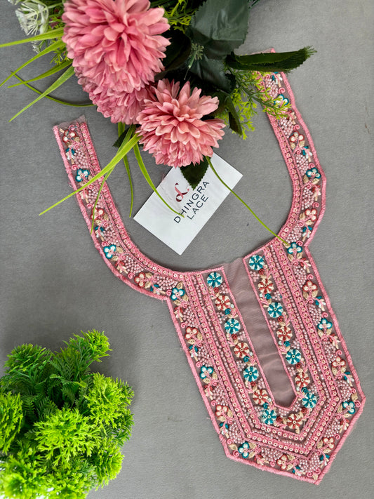 Beautiful Net Based Threadwork & Cutdana Work Neck pink 130625/8