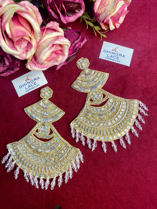 Beautiful Crystal & Zardozi Work Patches Silver 5 W 4 Inches Pair (2 Pieces) 261225