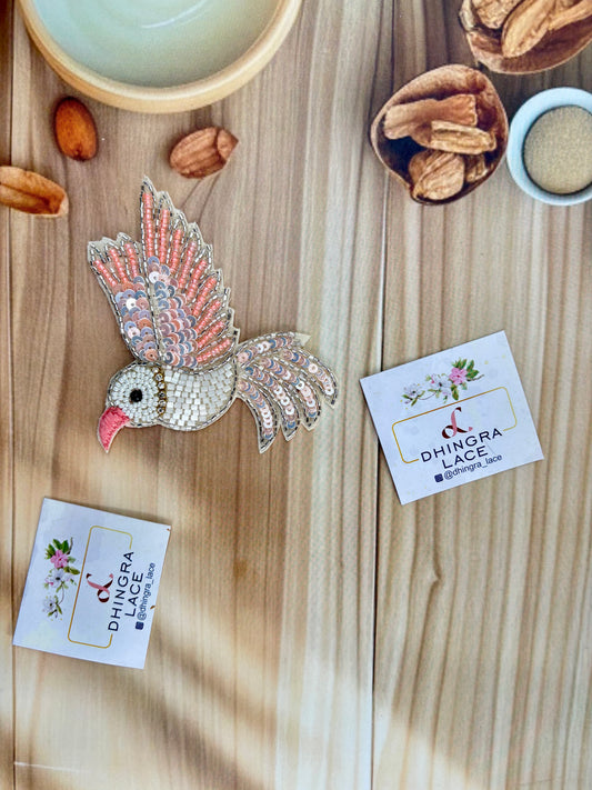 Beautiful Handwork Bird Patch Right Peach 071025