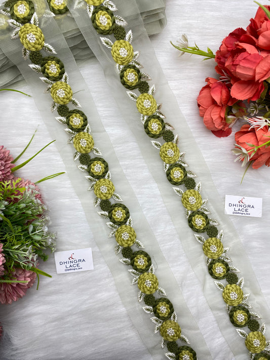Beautiful Net Based ThreadWork Lace Green (3 Meters) 260526