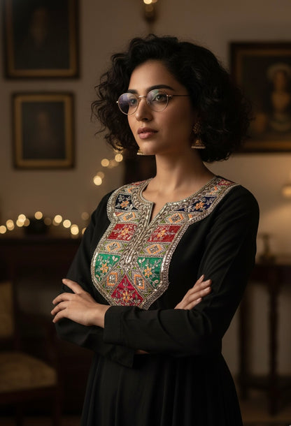 Beautiful Net Based Zari Work Multicolour Neck 210725/151225