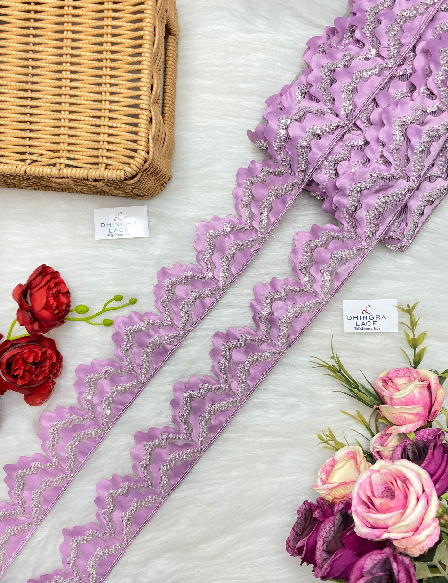 Beautiful Net Based Sequence And Glass Beads Work Scallop Lace 150526