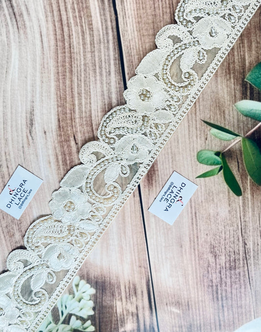 Beautiful Organza Based Thread And Pearls Work Lace 171125/250526