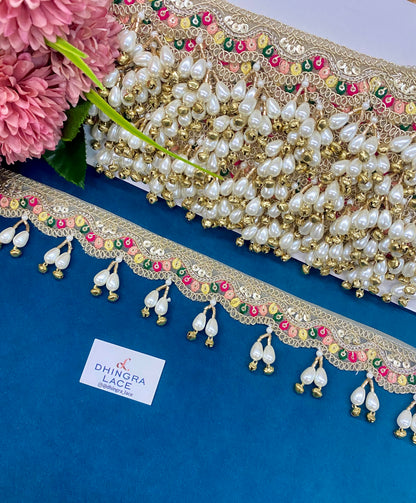 Beautiful Neck Based Multicolour Pearl Work Hanging Lace (1 Meter) 150826