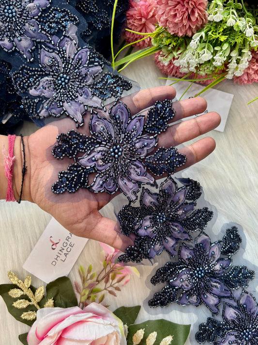 Beautiful Organza Based Handwork Lace Multicolour 190625