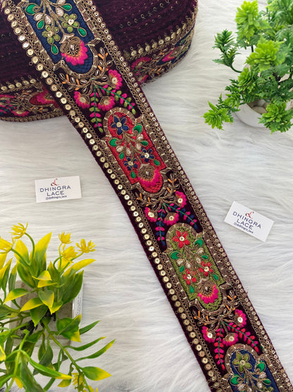 Velvet Based Multithread Work Zari Border (9 Meters) 011026