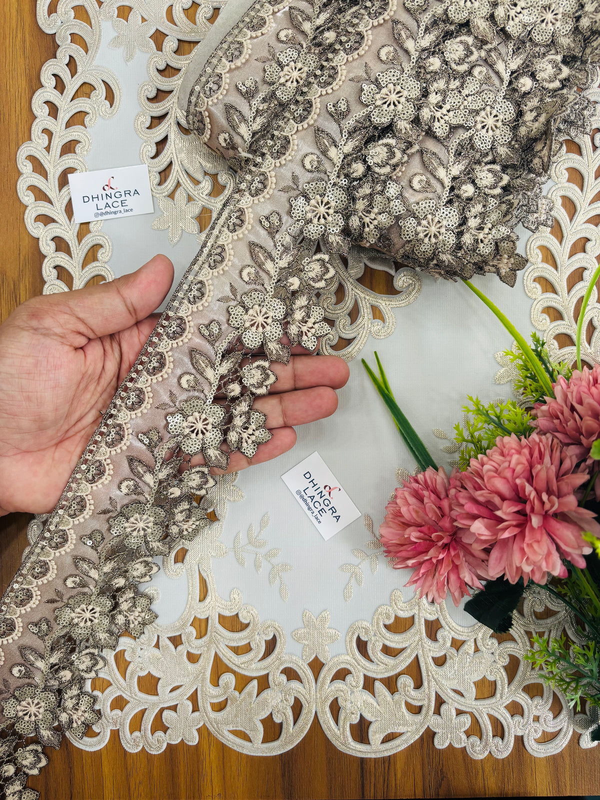 Organza Based Guipure Cutwork Flower Lace Gold 210826